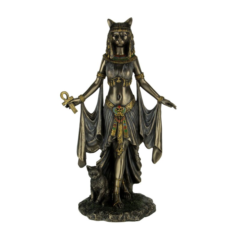 Trinx Bronze Finish Egyptian Goddess Bastet With Cat Statue Wayfair